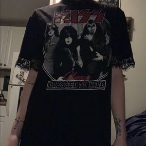 Kiss band tee dress/ black lace trim